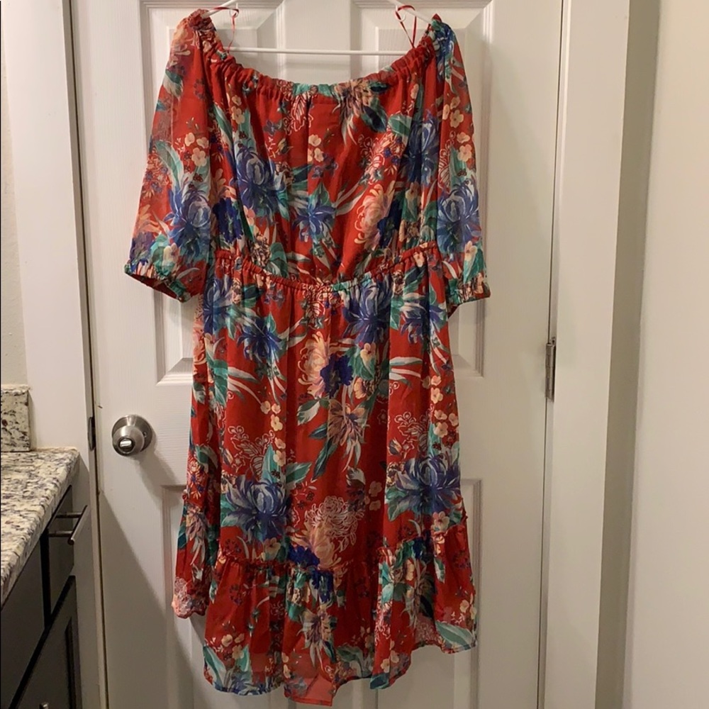 Red Off The Shoulder Floral Dress
